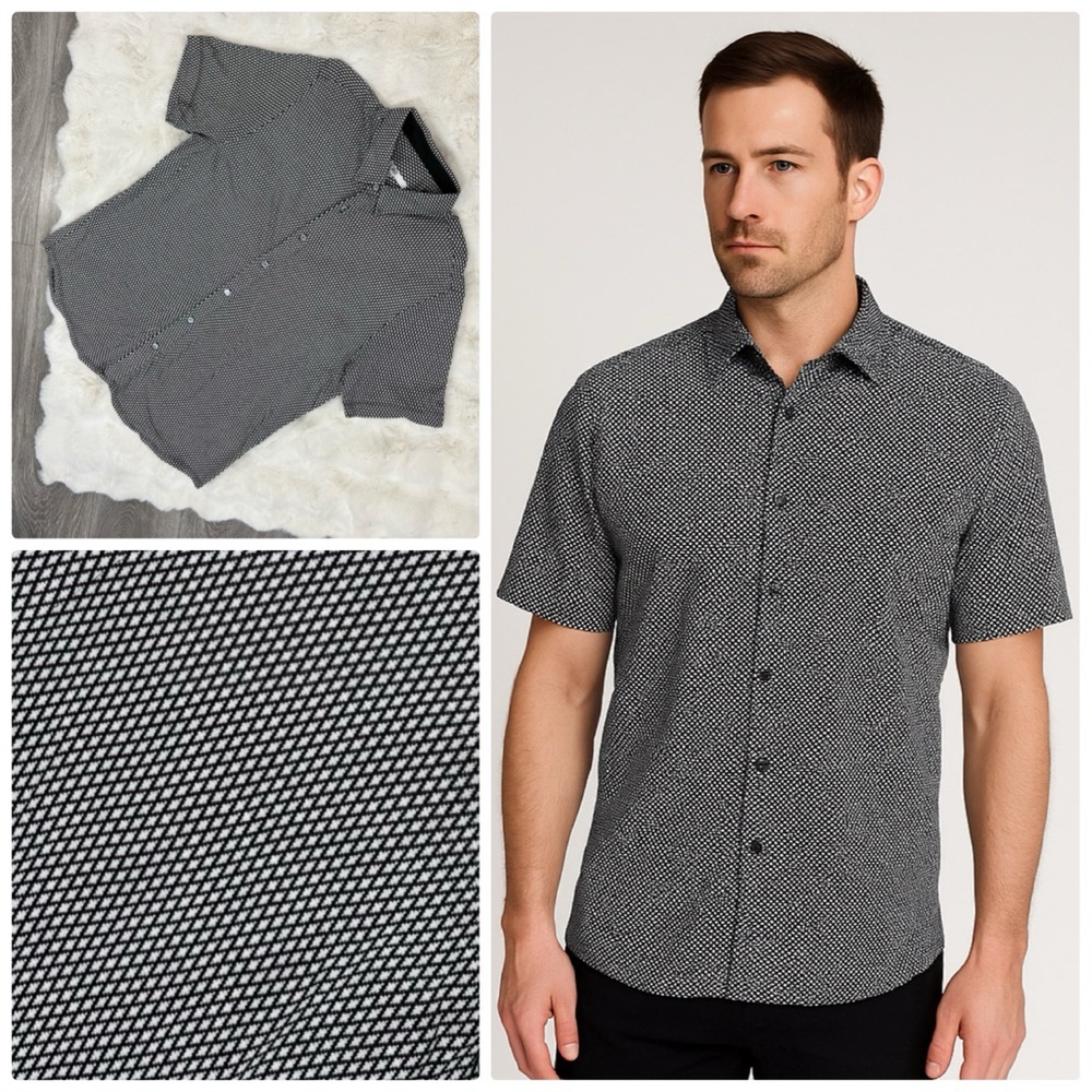 Mr. Turk diamond pattern shirt sleeve button down in black white - xl